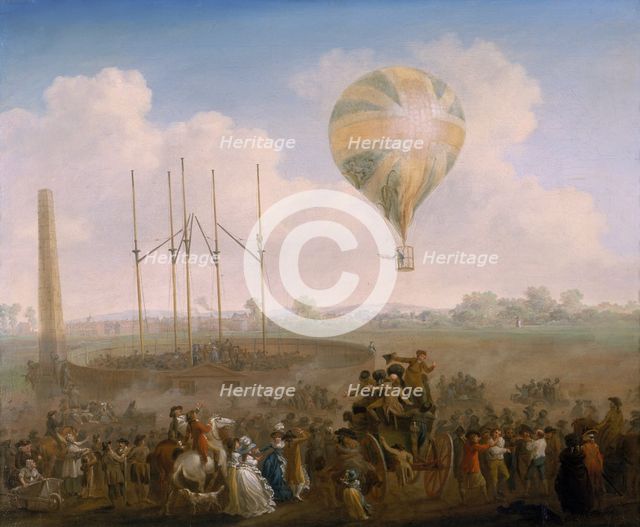 'The Ascent of Lunardi's Balloon from St George's Fields', c1790. Creator: Julius Caesar Ibbetson.
