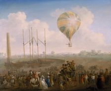 The Ascent of Lunardi's Balloon from St George's Fields c1790. Creator: Julius Caesar Ibbetson