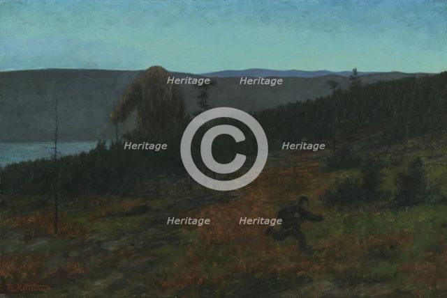 The Ash Lad and the Troll; For Soria Moria Palace, series consisting of twelve..., 1900. Creator: Theodor Kittelsen.