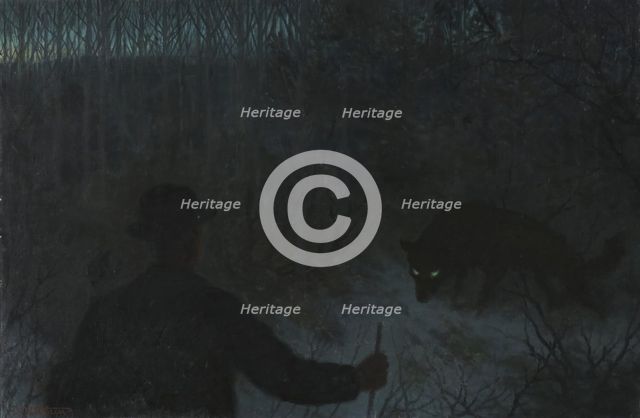 The Ash Lad and the Wolf; For Soria Moria Palace, series consisting of twelve..., 1900. Creator: Theodor Kittelsen.