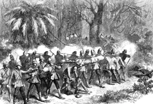 The Ashantee War: the 42nd Highlanders in the front - from a sketch by our special artist, 1874. Creator: Unknown