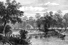 The Ashantee War: the Camp at Prah-Su - native artillery crossing the river..., 1874. Creator: Unknown