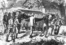 The Ashantee War: wounded officer of the 42nd borne from the field by native hammock-men, 1874. Creator: Unknown