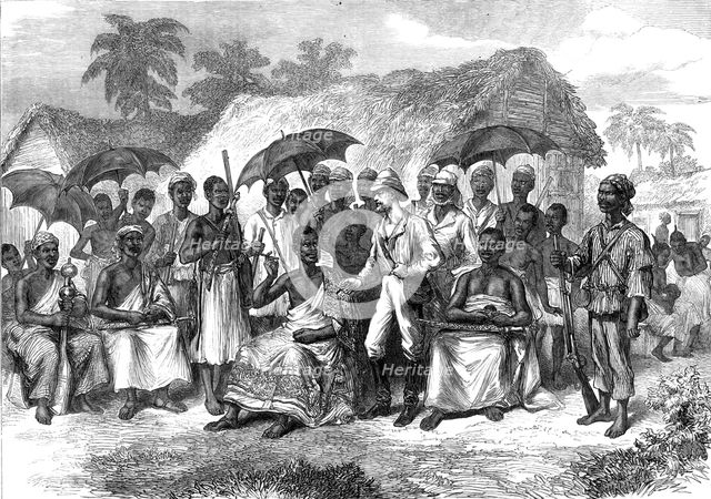 The Ashantee War: a conference with a native king, from a sketch by our special artist, 1874. Creator: Unknown.