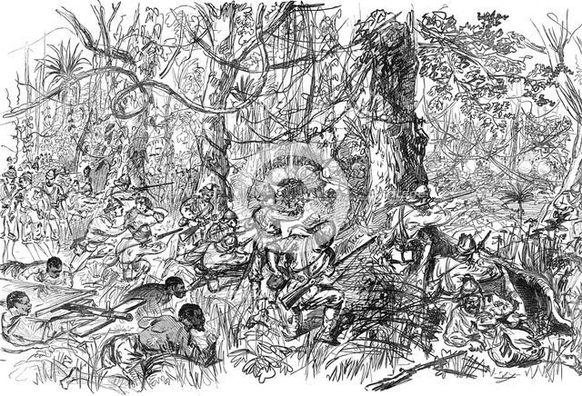 The Ashantee War: advancing on Coomassie, facsimile of a sketch by our special artist, 1874. Creator: Unknown.