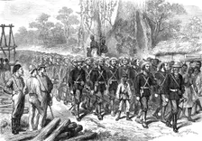 The Ashantee War: arrival of the Naval Brigade in Camp at Prahsu - by our special artist, 1874. Creator: Unknown