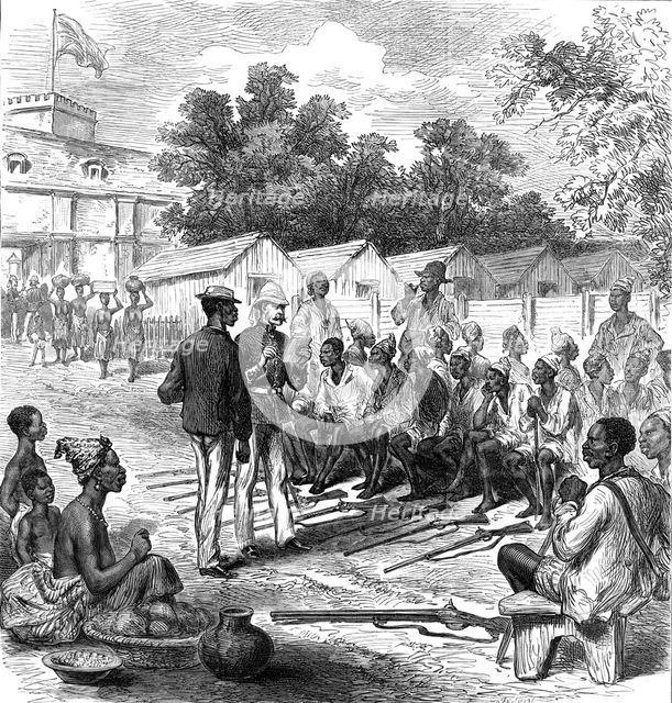 The Ashantee War: arrivals at the North Gate, Cape Coast Castle...sketch by our special artist, 1874 Creator: Jenkin.