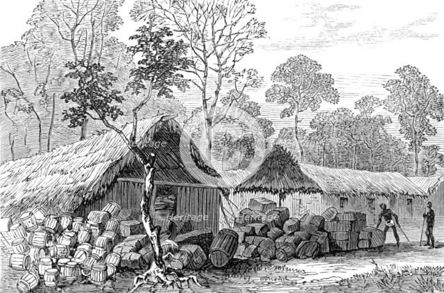The Ashantee War: Barracoe - station on the road to Coomassie,...sketch by our special artist, 1874. Creator: Unknown.
