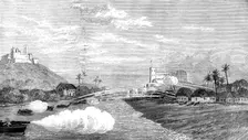 The Ashantee War: bombardment of the town of Elmina, 1873. Creator: Unknown