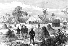 The Ashantee War: Captain Glover's head-quarters at Addah, from a sketch by our special artist, 1874 Creator: C. R.