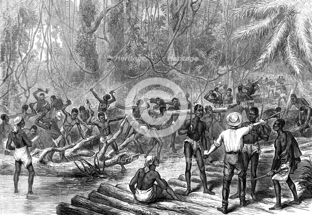 The Ashantee War: cutting and making a road to Coomassie, from a sketch by our special artist, 1874. Creator: Unknown.