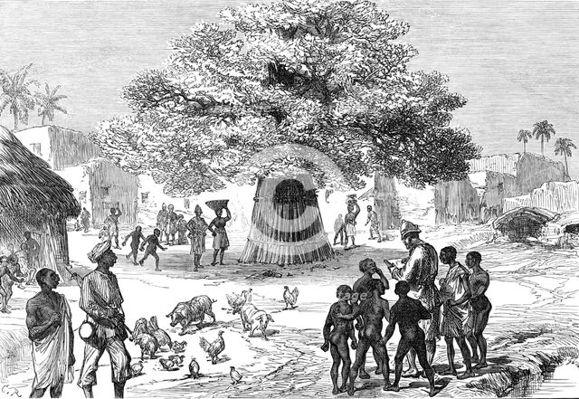 The Ashantee War: fetish tree in village near Cape Coast Castle...sketch by our special artist, 1874 Creator: Unknown.