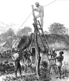 The Ashantee War: fixing telegraph wires...sketch by our special artist, 1874. Creator: Unknown