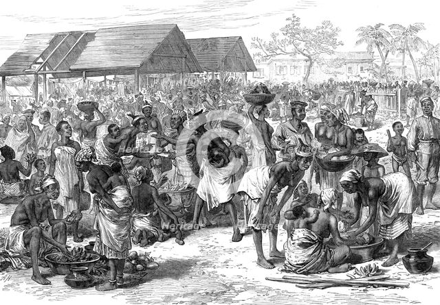 The Ashantee War: general market, Cape Coast Castle - from a sketch by our special artist, 1874. Creator: Unknown.