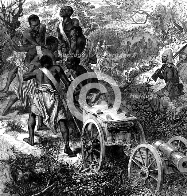 The Ashantee War: howitzer battery for n*gro gunners, 1873. Creator: Unknown.