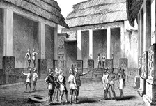 The Ashantee War: interior of Adansi chief's palace, Fomannah...officers selecting quarters, 1874. Creator: Unknown