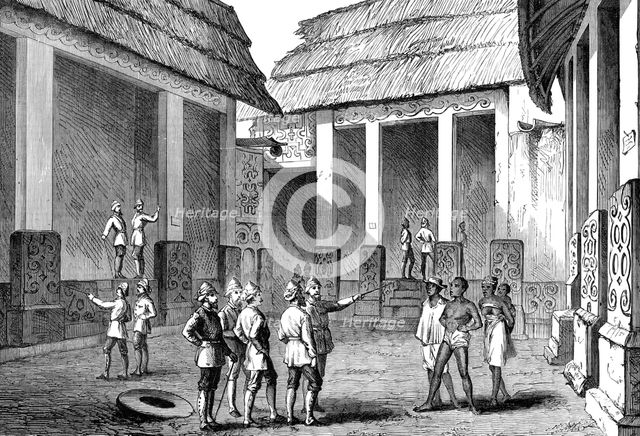 The Ashantee War: interior of Adansi chief's palace, Fomannah...officers selecting quarters, 1874. Creator: Unknown.
