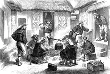 The Ashantee War: Naval Brigade men breakfasting in the courtyard of an Ashantee house, 1874. Creator: Unknown