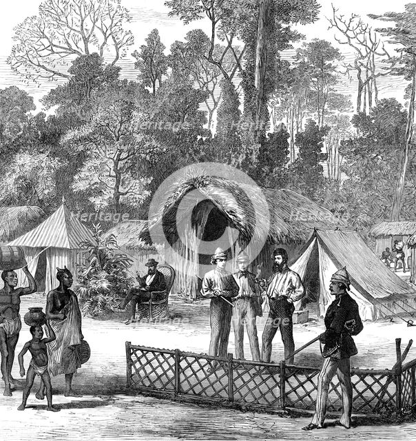 The Ashantee War: newspaper correspondents' quarters in the camp at Prah-Su, 1874. Creator: Unknown.