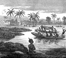 The Ashantee War: our artist crossing the Sweet River, near Elmina, 1874. Creators: Unknown, Melton Prior