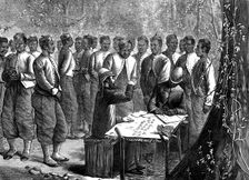 The Ashantee War: paying a West India regiment, from a sketch by our special artist, 1874. Creator: Jenkin