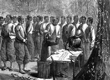 The Ashantee War: paying a West India regiment, from a sketch by our special artist, 1874. Creator: Jenkin