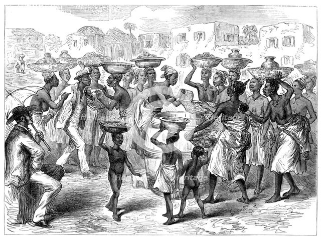 The Ashantee War: selling Indian corn in the streets of Cape Coast Castle, 1874. Creator: Unknown.