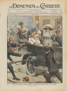 The Assassination of Archduke Franz Ferdinand of Austria and his wife in Sarajevo, 28th June 1914. Creator: Beltrame, Achille (1871-1945)