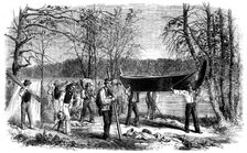 The Assiniboine and Saskatchewan Exploring Expedition - Portaging a Canoe and Baggage, 1858. Creator: Unknown