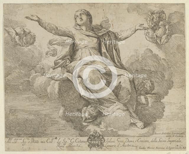 The Assumption of the Virgin, who is seated in the clouds with arms outstretched, ang..., 1685-1720. Creator: Giovanni Antonio Lorenzini.