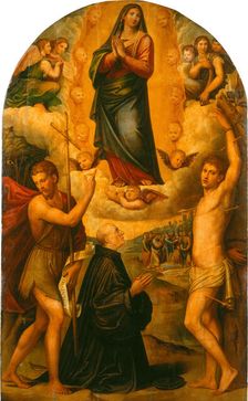 The Assumption of the Virgin with Saint John the Baptist, Saint Sebastian and a Donor, c1530. Creators: Giacomo Francia, Giulio Francia