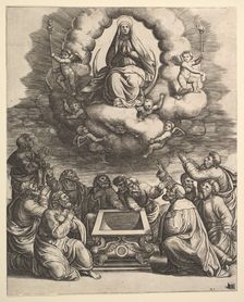 The Assumption of the Virgin, below the apostles surround the tomb, 1530-60. Creator: Master of the Die