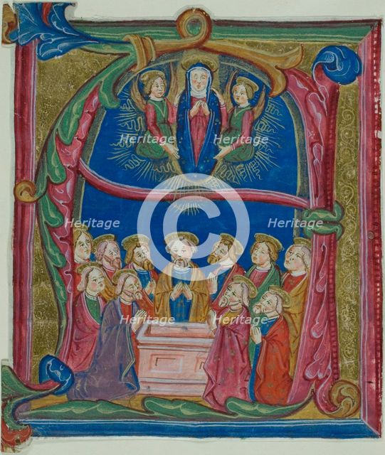 The Assumption of the Virgin in a Historiated Initial "A" from an Antiphonary, 15th century. Creator: Unknown.