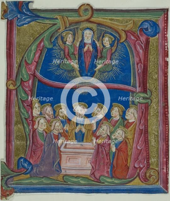 The Assumption of the Virgin in a Historiated Initial "A" from an Antiphonary, 15th century. Creator: Unknown.