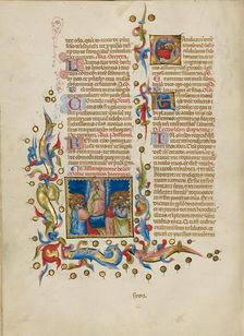 The Assumption of the Virgin: Initial G: Saint Thomas Receiving the..., between about 1389 and 1400. Creator: Master of the Brussels Initials