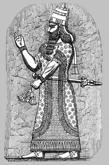 The Assyrian King; at the entrance to the Nineveh Court, Crystal Palace, Sydenham 1854. Creator: Unknown