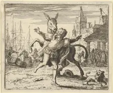 The Ass, Jealous of the Attention the Dog Is Getting From His Master, Looks to Imitate ..., 1650-75. Creator: Allart van Everdingen