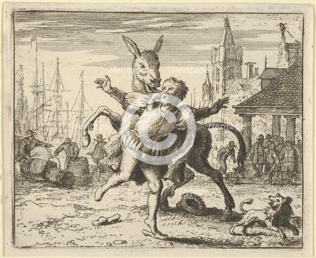 The Ass, Jealous of the Attention the Dog Is Getting From His Master, Looks to Imitate ..., 1650-75. Creator: Allart van Everdingen.