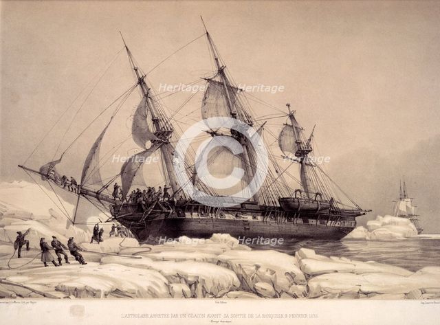 The Astolabe caught in ice on its voyage of exploration to the Pacific Islands, Feb 1838. Creator: Auguste Etienne Francois Mayer.