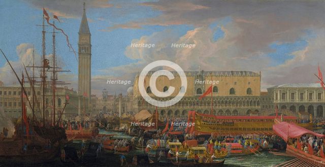 The Bucintoro Departing from the Bacino di San Marco, 1710. Creator: Luca Carlevarijs.
