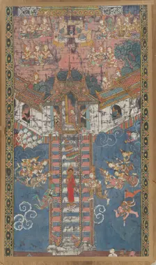 The Buddha Descending from Trayastrimsa Heaven at Sankissa, 19th century. Creator: Unknown
