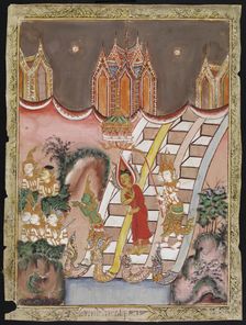 The Buddha's Descent from Tavatimsa Heaven, 19th century. Creator: Unknown