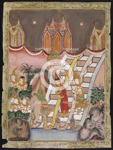 The Buddha's Descent from Tavatimsa Heaven, 19th century. Creator: Unknown.