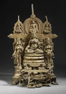 The Buddhist Goddess Shyama Tara (Green Tara) Attended by Sita Tara (White Tara)..., c.8th century. Creator: Kumaradeva