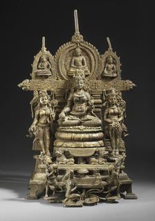 The Buddhist Goddess Shyama Tara (Green Tara) Attended by Sita Tara (White Tara)..., c.8th century. Creator: Kumaradeva