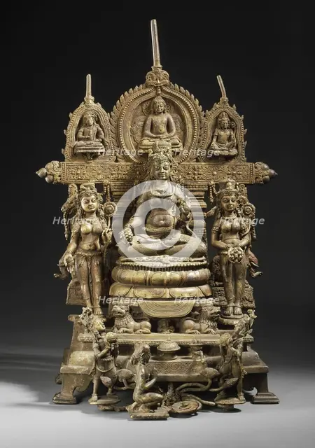 The Buddhist Goddess Shyama Tara (Green Tara) Attended by Sita Tara (White Tara)..., c.8th century. Creator: Kumaradeva.