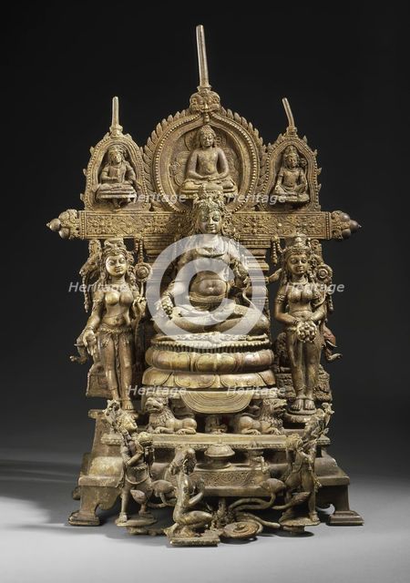 The Buddhist Goddess Shyama Tara (Green Tara) Attended by Sita Tara (White Tara)..., c.8th century. Creator: Kumaradeva.