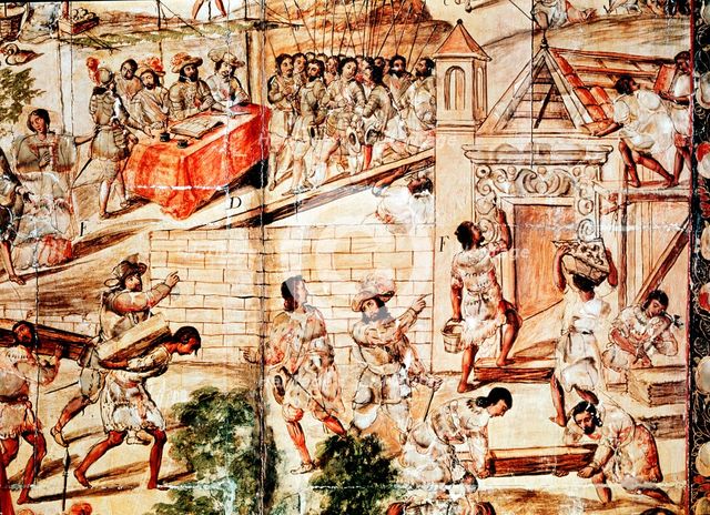 The building of Mexico City, 16th century. Artist: Unknown