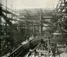 The Building of a War-Ship: A First-Class Cruiser in Progress at the Thames Ironworks (c1897). Artist: E&S Woodbury