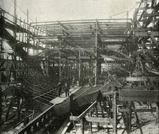The Building of a War-Ship: A First-Class Cruiser in Progress at the Thames Ironworks (c1897). Artist: E&S Woodbury